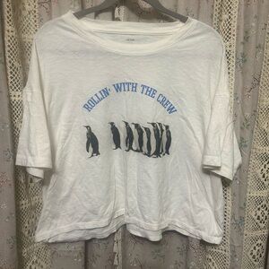 Aerie Crop Penguin Tee Oversized Size Large NWOT